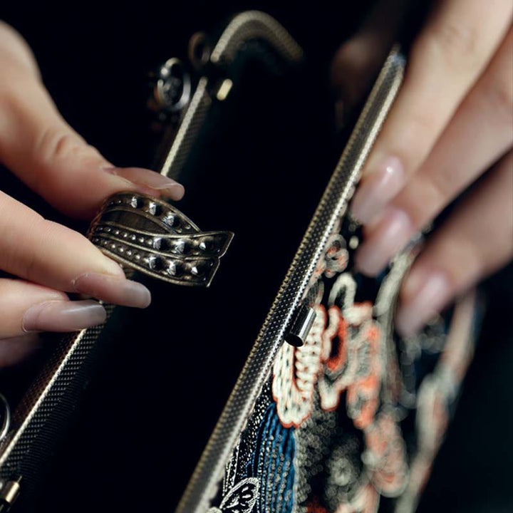 Buddha Stones Butterfly Flowers Metal Handle Handbag - image 2