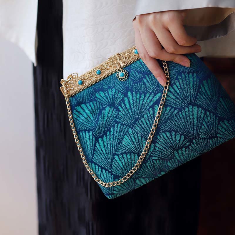 Buddha Stones Blue Lines Metal Chain Crossbody Bag Shoulder Bag Handbag - Blue 19*17*8cm - image 0