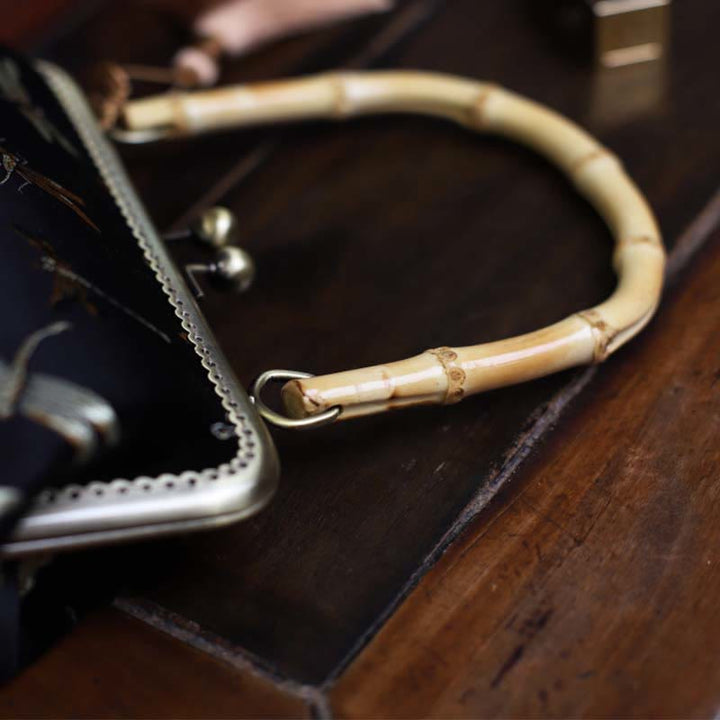 Buddha Stones Dragonfly Crane Bamboo Leaves Plum Blossom Bamboo Handles Handbag - image 5