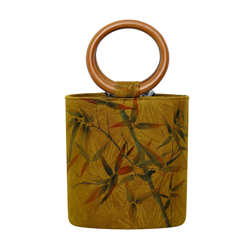 Buddha Stones Bamboo Leaf Butterfly Cherry Blossom Persimmon Wood Handle Handbag - image 9