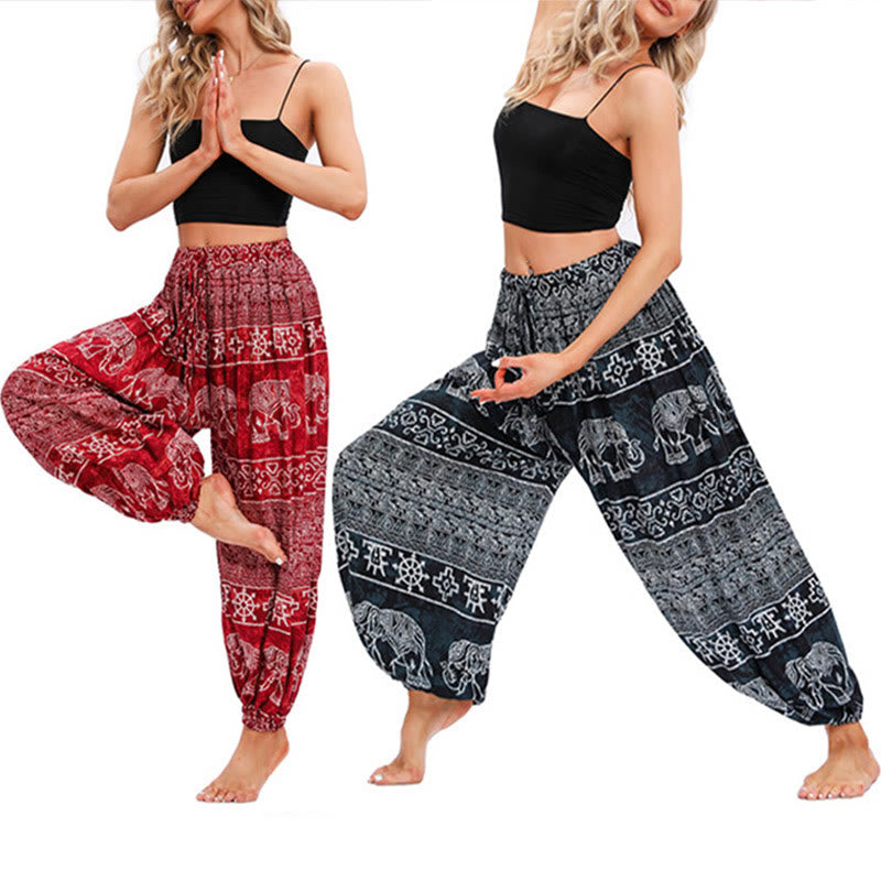 Buddha Stones Elephant Geometry Pattern Casual Loose Harem Trousers Women's Yoga Pants - image 0