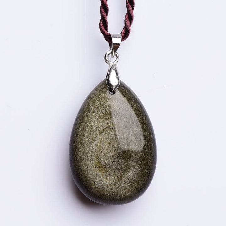 Buddha Stones Gold Sheen Obsidian Black Obsidian Rainbow Obsidian Wealth Water Drop Necklace Pendant - image 4