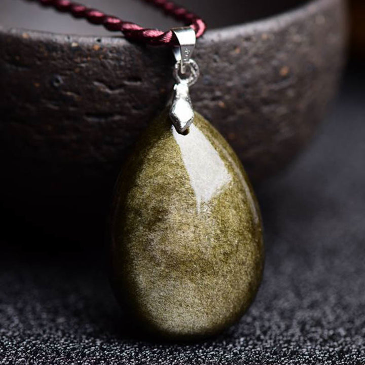 Buddha Stones Gold Sheen Obsidian Black Obsidian Rainbow Obsidian Wealth Water Drop Necklace Pendant - image 6