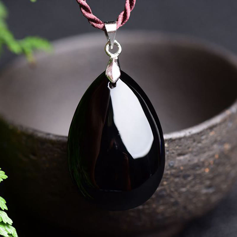 Buddha Stones Gold Sheen Obsidian Black Obsidian Rainbow Obsidian Wealth Water Drop Necklace Pendant - Black Obsidian - image 10
