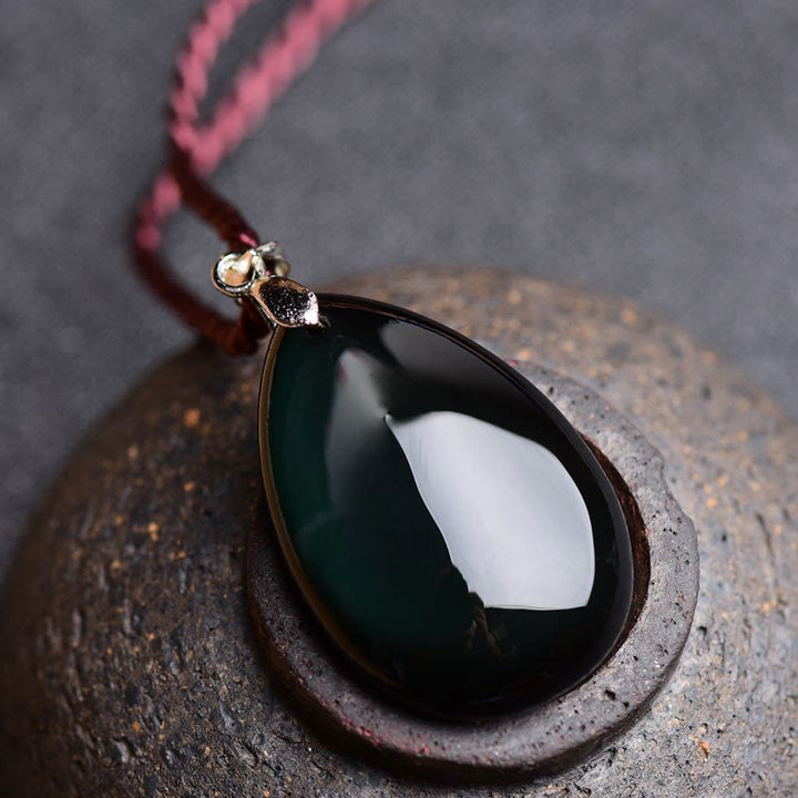 Buddha Stones Gold Sheen Obsidian Black Obsidian Rainbow Obsidian Wealth Water Drop Necklace Pendant - image 14