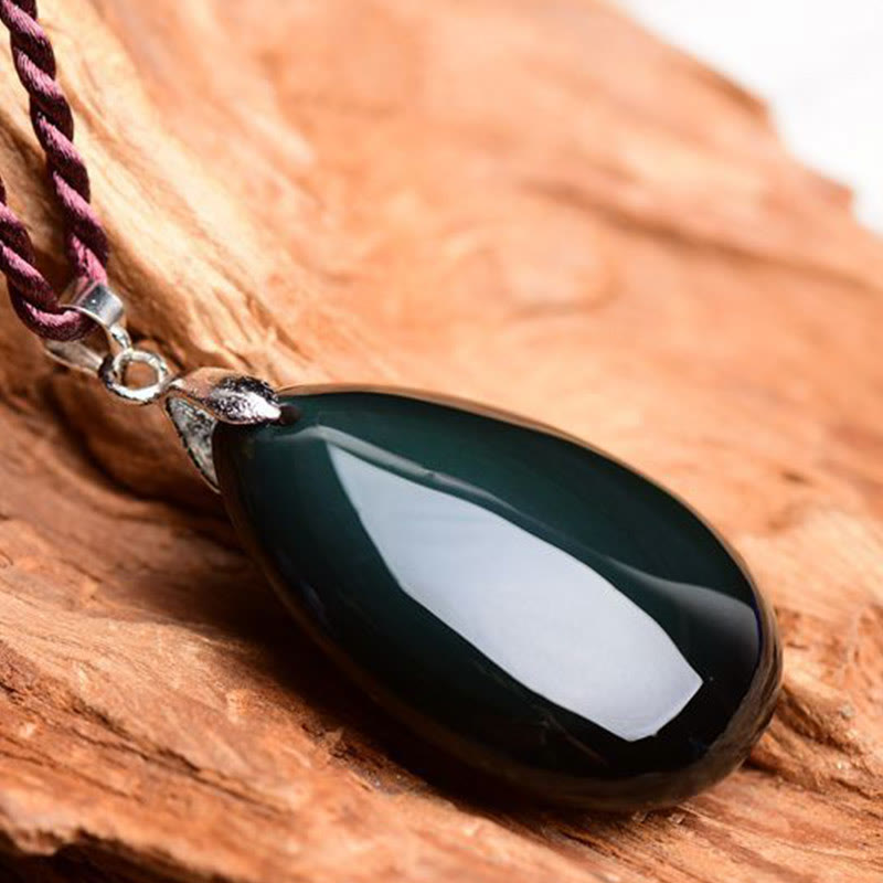 Buddha Stones Gold Sheen Obsidian Black Obsidian Rainbow Obsidian Wealth Water Drop Necklace Pendant - image 15