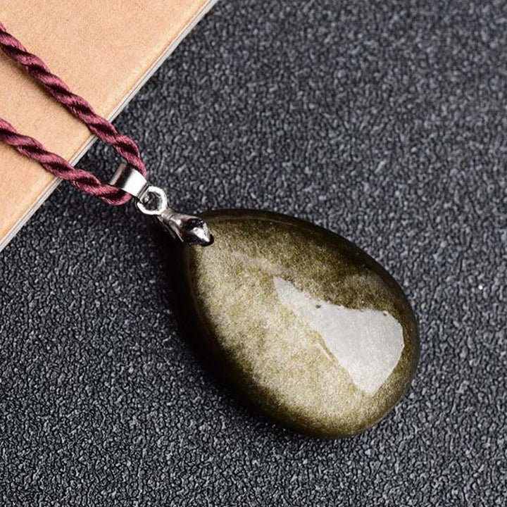 Buddha Stones Gold Sheen Obsidian Black Obsidian Rainbow Obsidian Wealth Water Drop Necklace Pendant - image 3