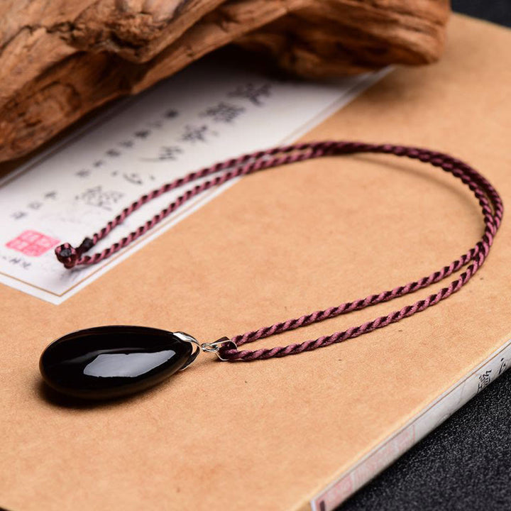 Buddha Stones Gold Sheen Obsidian Black Obsidian Rainbow Obsidian Wealth Water Drop Necklace Pendant - image 11