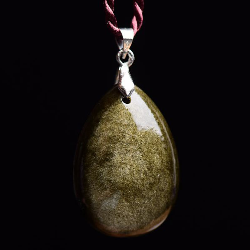 Buddha Stones Gold Sheen Obsidian Black Obsidian Rainbow Obsidian Wealth Water Drop Necklace Pendant - image 8