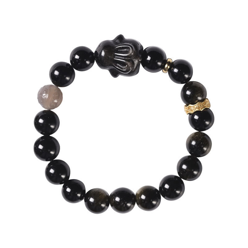 Buddha Stones Gold Sheen Obsidian Black Obsidian Silver Sheen Obsidian Cute Rabbit Protection Bracelet - image 13