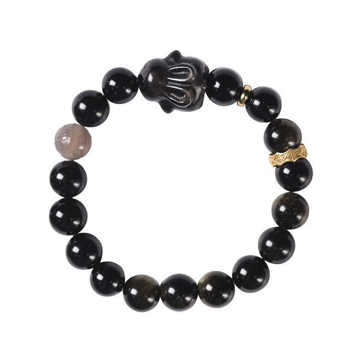 Buddha Stones Gold Sheen Obsidian Black Obsidian Silver Sheen Obsidian Cute Rabbit Protection Bracelet - image 13