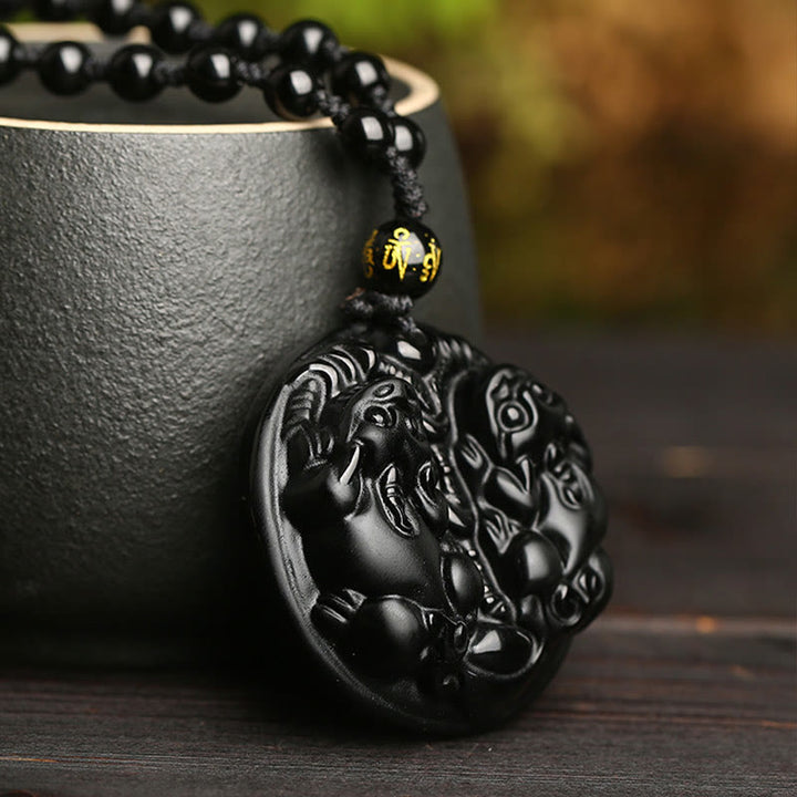 Buddha Stones Black Obsidian Double Pixiu Bead Rope Purification Necklace Pendant - image 5