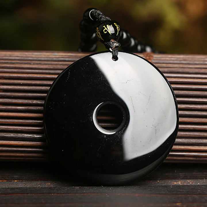 Buddha Stones Natural Black Obsidian Peace Buckle Pixiu Bead Rope Strength Necklace Pendant - image 4