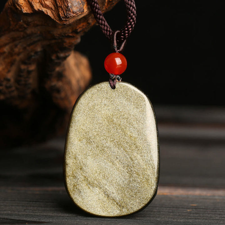 Buddha Stones Gold Sheen Obsidian Dragon Pattern Success Necklace Pendant - image 4