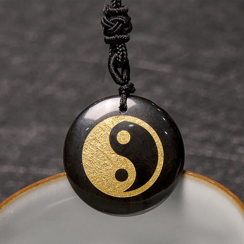 Buddha Stones Various Crystal Amethyst Tiger Eye Green Aventurine Yin Yang Spiritual Necklace Pendant - Black Onyx - image 12