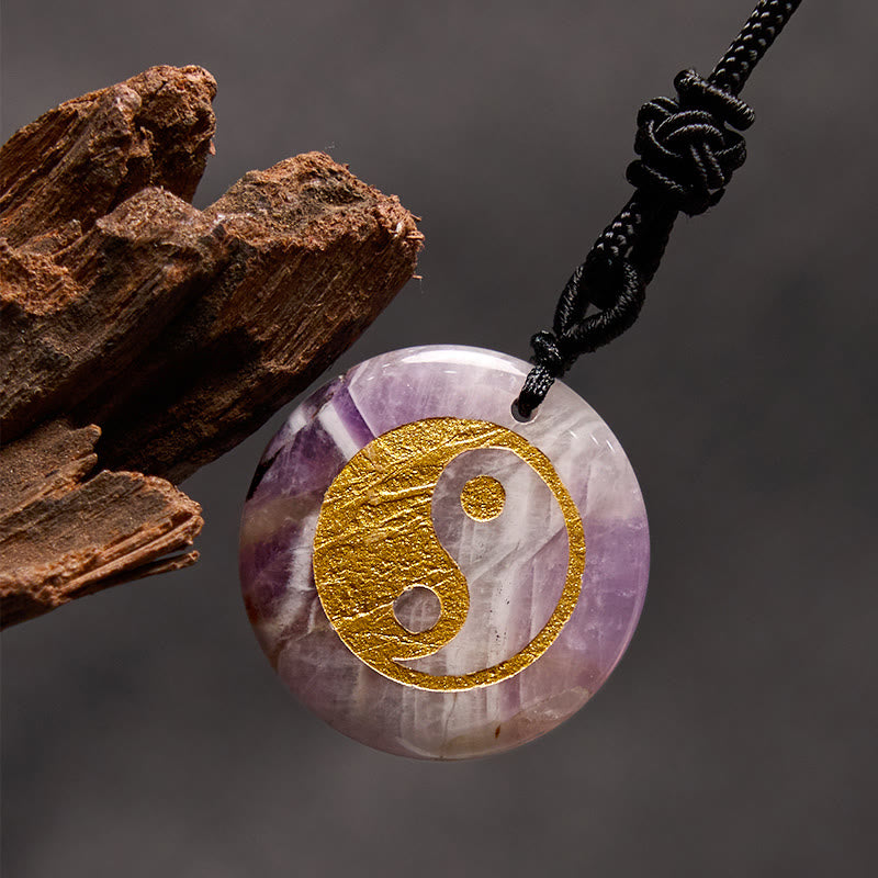 Buddha Stones Various Crystal Amethyst Tiger Eye Green Aventurine Yin Yang Spiritual Necklace Pendant - Amethyst - image 5