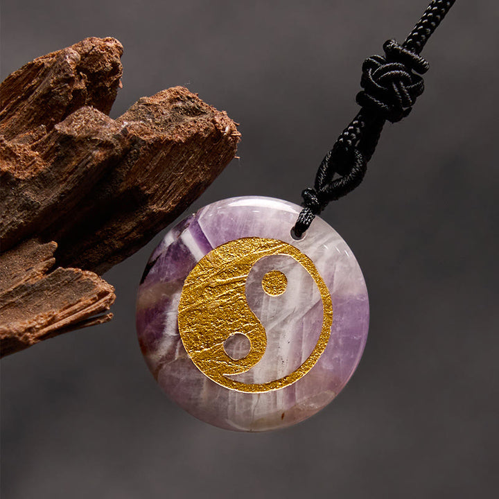 Buddha Stones Various Crystal Amethyst Tiger Eye Green Aventurine Yin Yang Spiritual Necklace Pendant - Amethyst - image 5