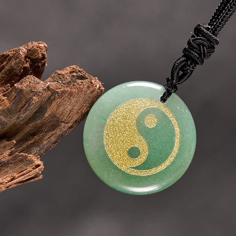 Buddha Stones Various Crystal Amethyst Tiger Eye Green Aventurine Yin Yang Spiritual Necklace Pendant - Green Aventurine - image 1