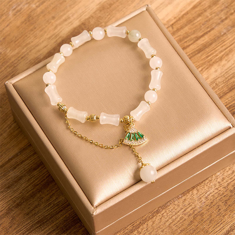 Buddha Stones Tianshan White Jade Bamboo Pattern Luck Blessing Bracelet - image 1