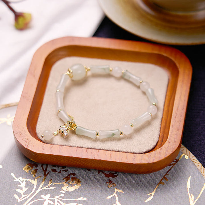 Buddha Stones Tianshan White Jade Bamboo Pattern Luck Blessing Bracelet - image 9
