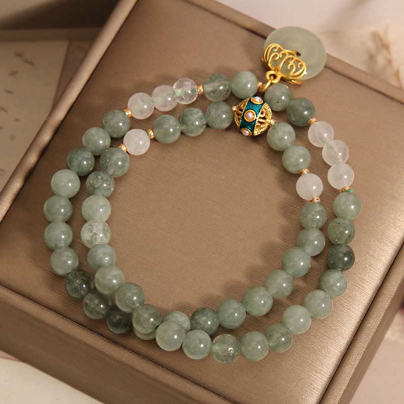 Buddha Stones Green Aventurine Peace Buckle Charm Luck Double Wrap Bracelet - image 1