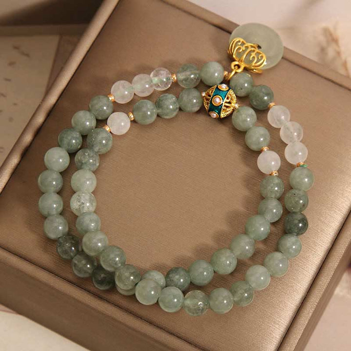 Buddha Stones Green Aventurine Peace Buckle Charm Luck Double Wrap Bracelet - image 1