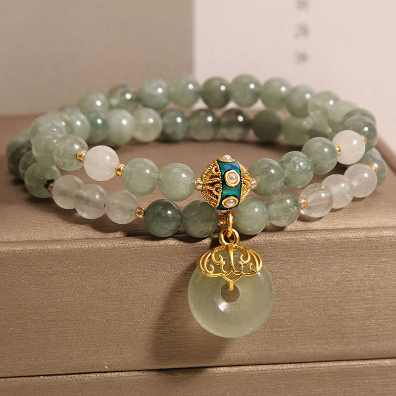 Buddha Stones Green Aventurine Peace Buckle Charm Luck Double Wrap Bracelet - image 5