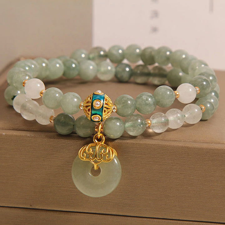 Buddha Stones Green Aventurine Peace Buckle Charm Luck Double Wrap Bracelet - image 6