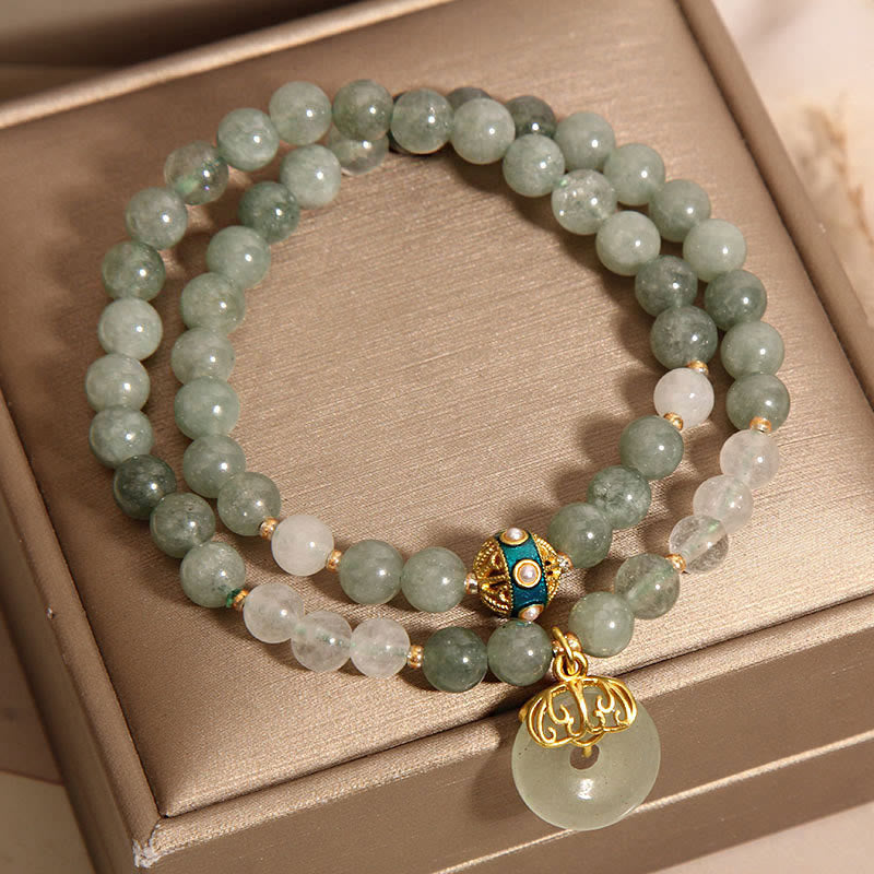 Buddha Stones Green Aventurine Peace Buckle Charm Luck Double Wrap Bracelet - image 3