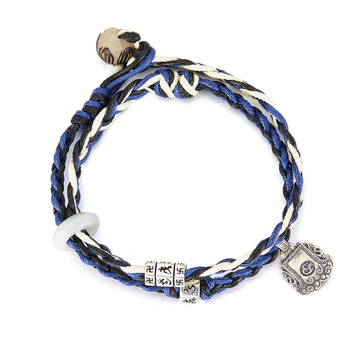 Buddha Stones 925 Sterling Silver Om Mani Padme Hum Swastika Handmade Protection Bracelet - image 2