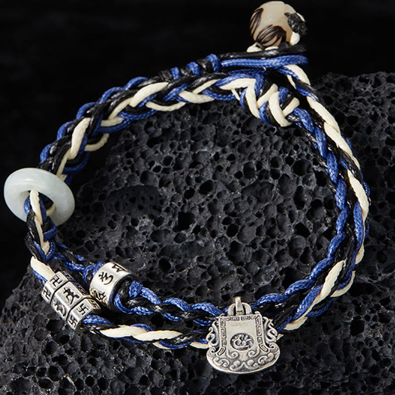 Buddha Stones 925 Sterling Silver Om Mani Padme Hum Swastika Handmade Protection Bracelet - image 1