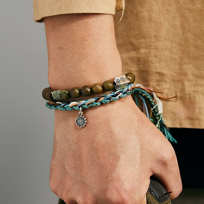 Buddha Stones 925 Sterling Silver Green Sandalwood Bodhi Seed Handmade Positive Bracelet - image 4