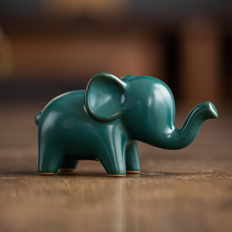Buddha Stones Small Ceramic Elephant Home Tea Pet Figurine Desk Decoration - Green Elephant 10.4*4.4*5.4cm - image 15
