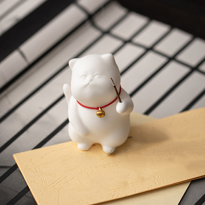 Buddha Stones Mini Cute Cat Ceramic Healing Incense Burner Desk Decoration - image 6