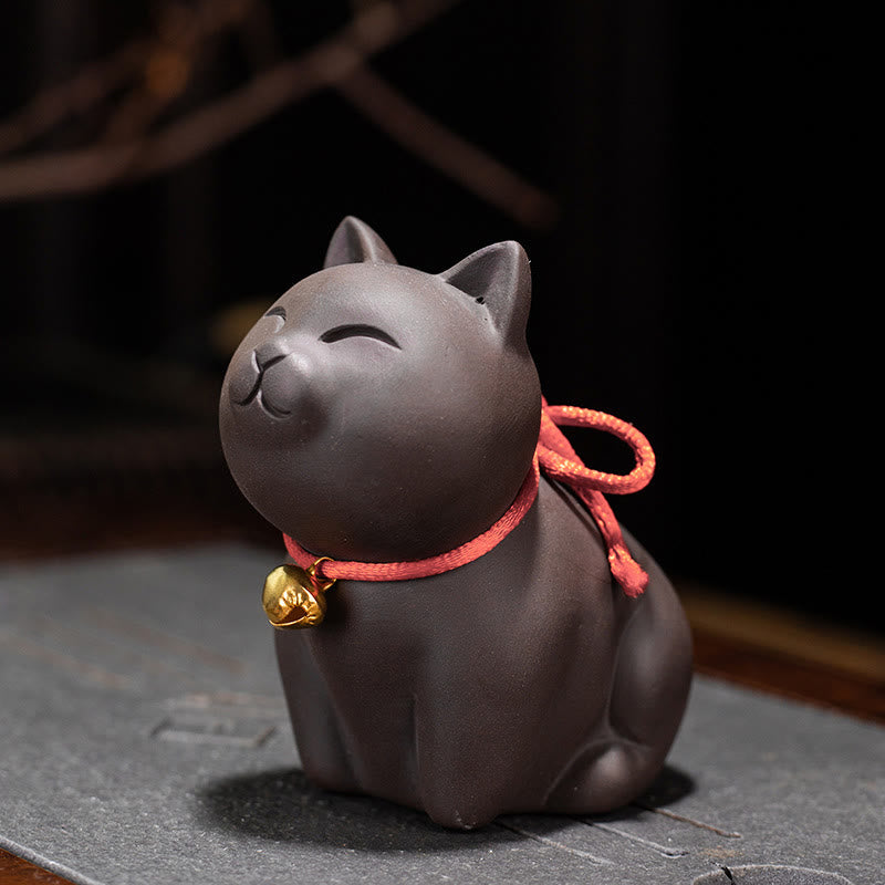 Buddha Stones Mini Lovely Cat Tea Pet Purple Clay Figurine Desk Decoration - Cat Sitting 8*4.5*7.5cm - image 3