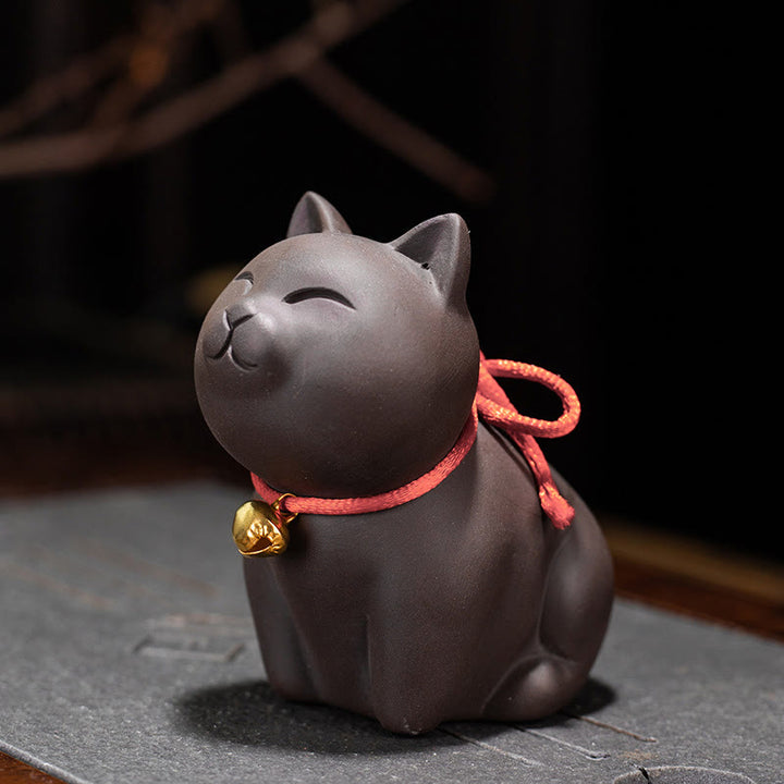 Buddha Stones Mini Lovely Cat Tea Pet Purple Clay Figurine Desk Decoration - Cat Sitting 8*4.5*7.5cm - image 3