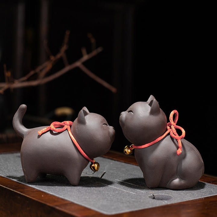 Buddha Stones Mini Lovely Cat Tea Pet Purple Clay Figurine Desk Decoration - image 9