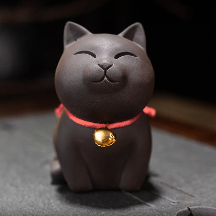 Buddha Stones Mini Lovely Cat Tea Pet Purple Clay Figurine Desk Decoration - image 4
