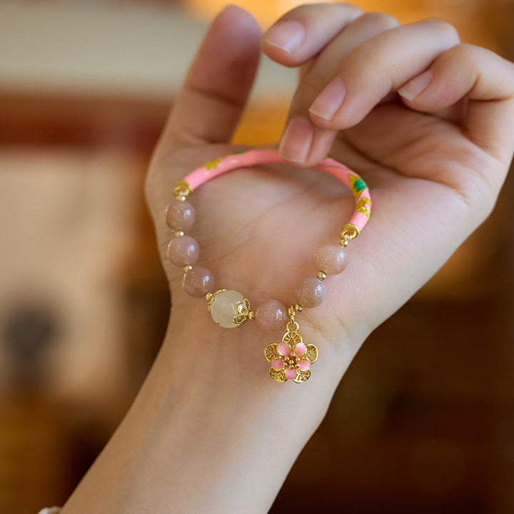 Buddha Stones Natural Sun Stone Golden Silk Jade Flower Charm Wealth Bracelet Bangle - image 3
