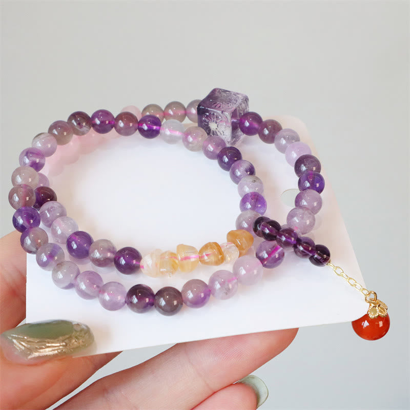 Buddha Stones Natural Amethyst Citrine Positive Transformation Double Wrap Bracelet - image 1