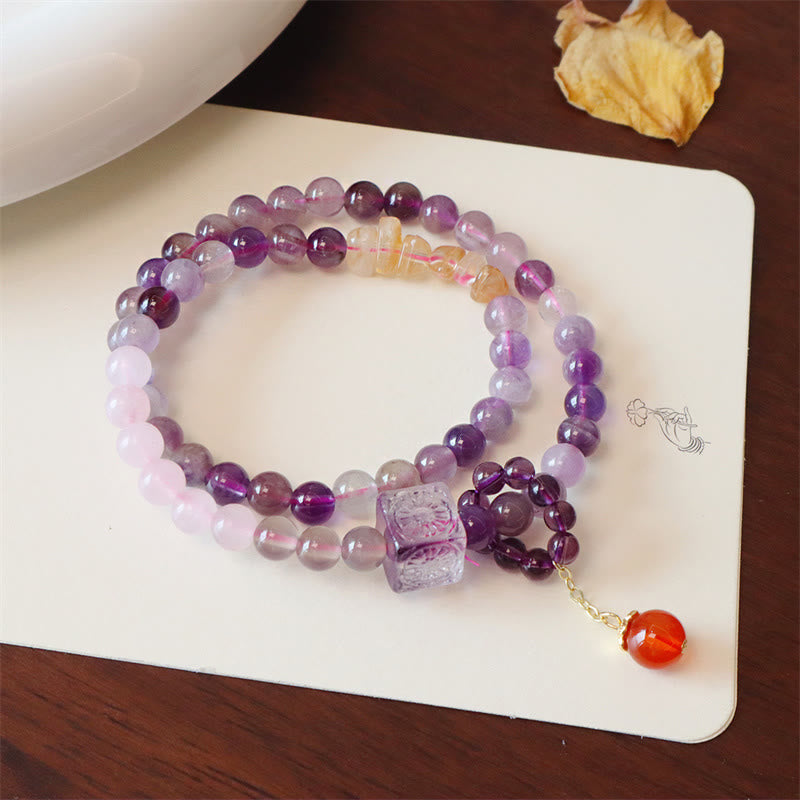 Buddha Stones Natural Amethyst Citrine Positive Transformation Double Wrap Bracelet - Amethyst(Wrist Circumference 14-15cm) - image 0