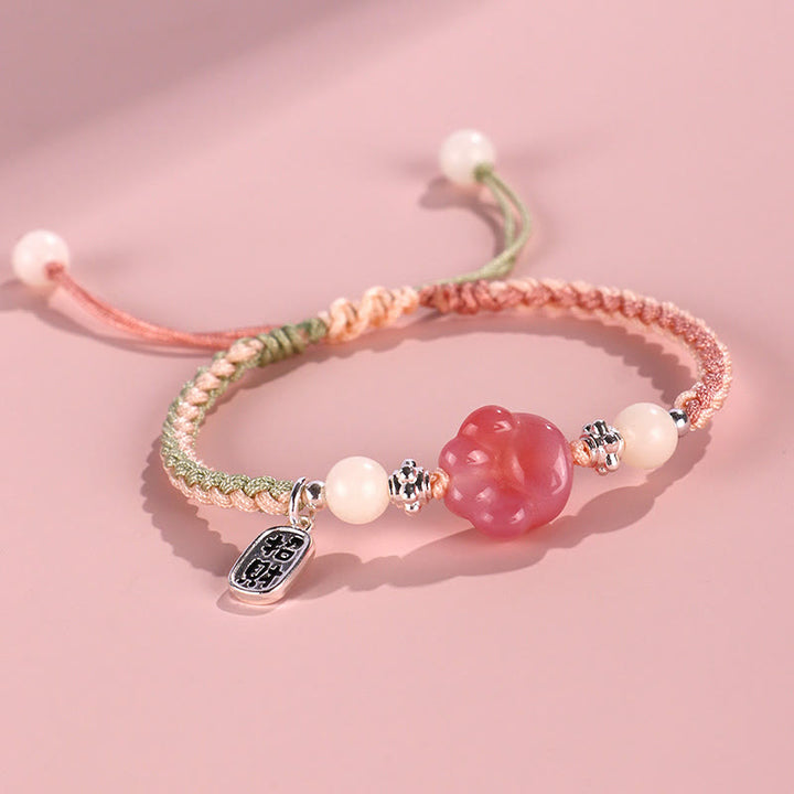 Buddha Stones Yanyuan Agate Cat Claw Paw White Bodhi Seed Fu Character Positive Braided Rope Bracelet - Green Pink(Wrist Circumference 14-18cm) - image 9