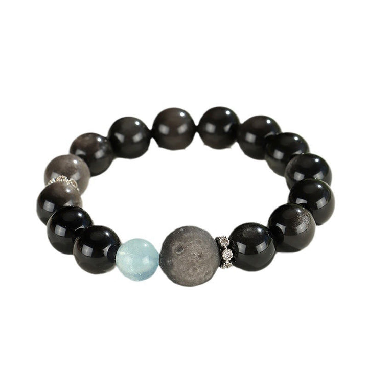 Buddha Stones Natural Silver Sheen Obsidian Cat Head Fox Planet Protection Bracelet - image 10