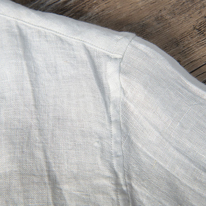 Buddha Stones Solid Color Short Sleeve Half Button Shirt Cotton Linen Men Clothing - image 14