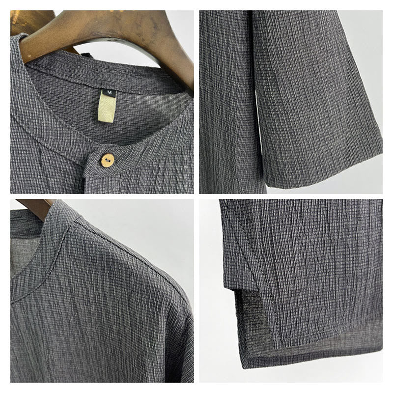 Buddha Stones Summer Solid Color Men Short Sleeve Button Shirt - image 2