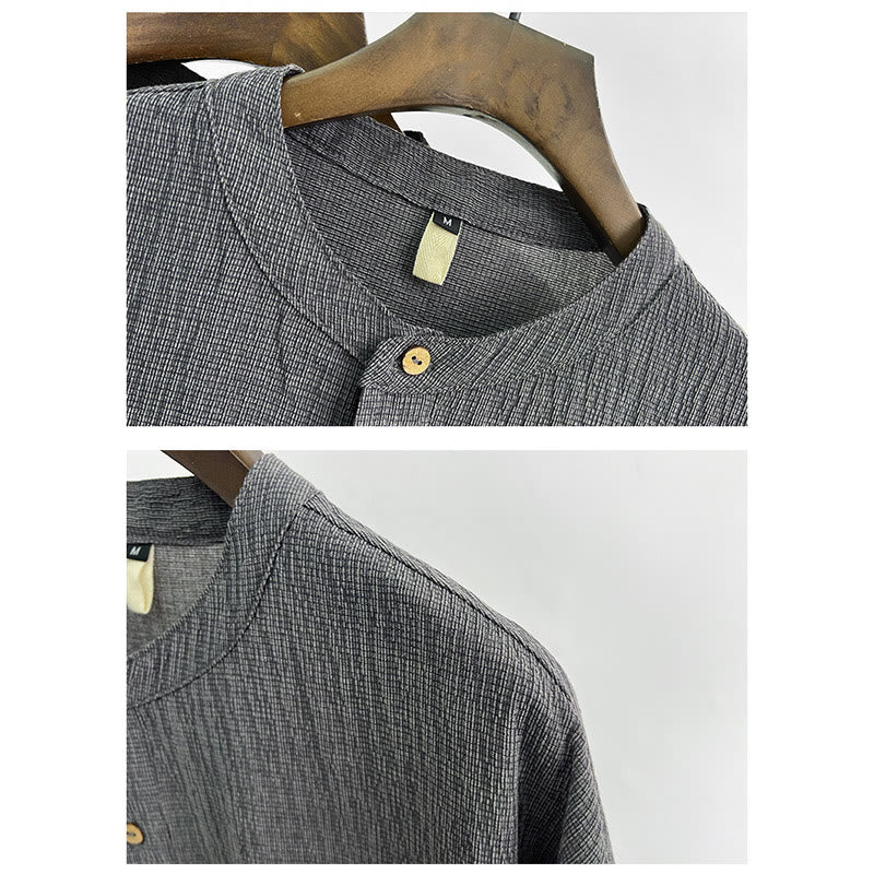 Buddha Stones Summer Solid Color Men Short Sleeve Button Shirt - image 4