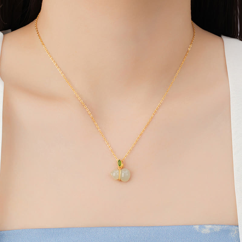 Buddha Stones 925 Sterling Silver Hetian Jade Gourd Abundance Necklace Pendant - image 4