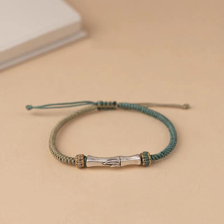 Buddha Stones 925 Sterling Silver Bamboo Protection Braided Bracelet - Green(Wrist Circumference 15-18cm) - image 1