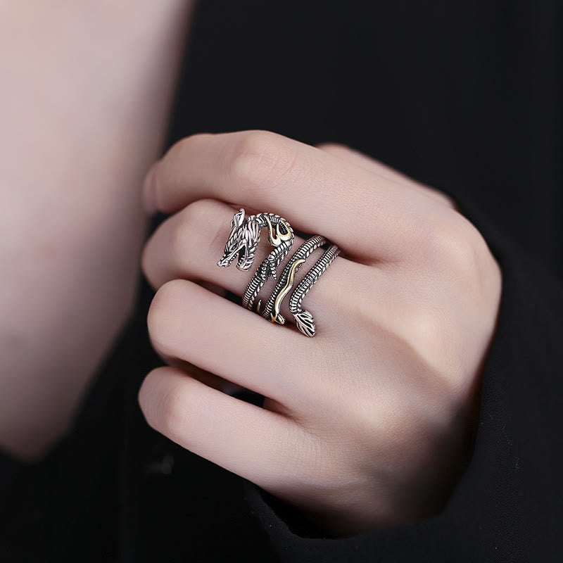 Buddha Stones Vintage Dragon Pattern Copper Strength Ring - image 2