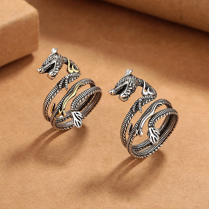 Buddha Stones Vintage Dragon Pattern Copper Strength Ring - image 4